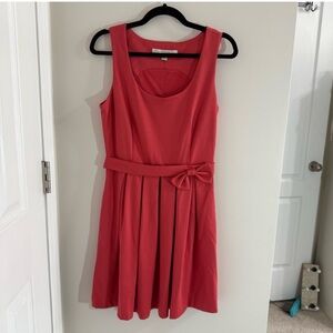 LC Lauren Conrad Coral A-line Pleated Fit and Flare Bow Midi Dress. Size 10.
